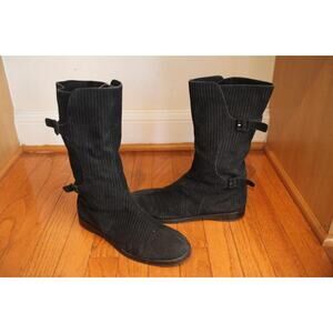 Jimmy Choo black corduroy rabbit fur LINED MOTO BOOTS size 39.5  us 9.5 (BOT1300